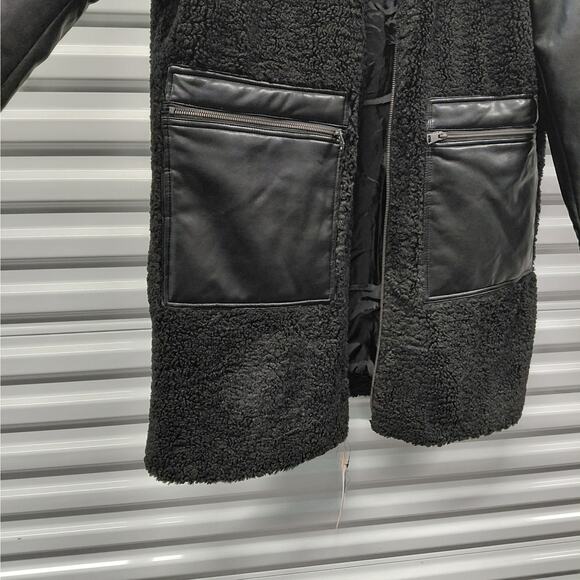 Andrew Marc Womens Teddy Sherpa Coat XXL Black Faux Leather Cozycore Jacket - Picture 6 of 12